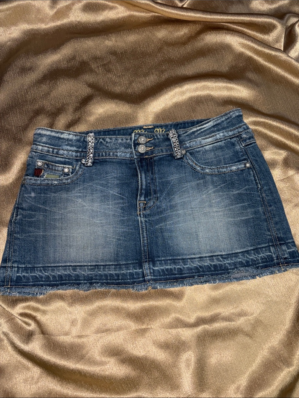 Miss Me Distressed Blue Denim Mini Skirt